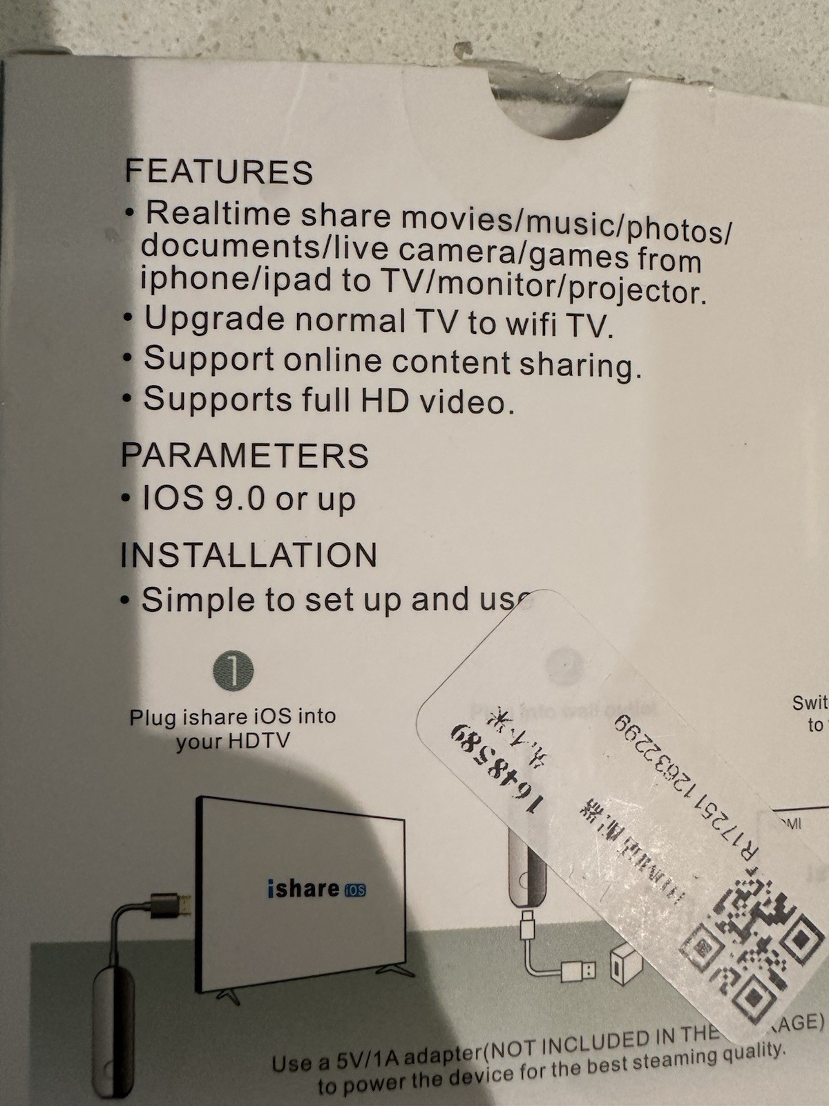 iShare iOS Wireless HDMI Display Adapter Streaming Device for iPhone to TV Works