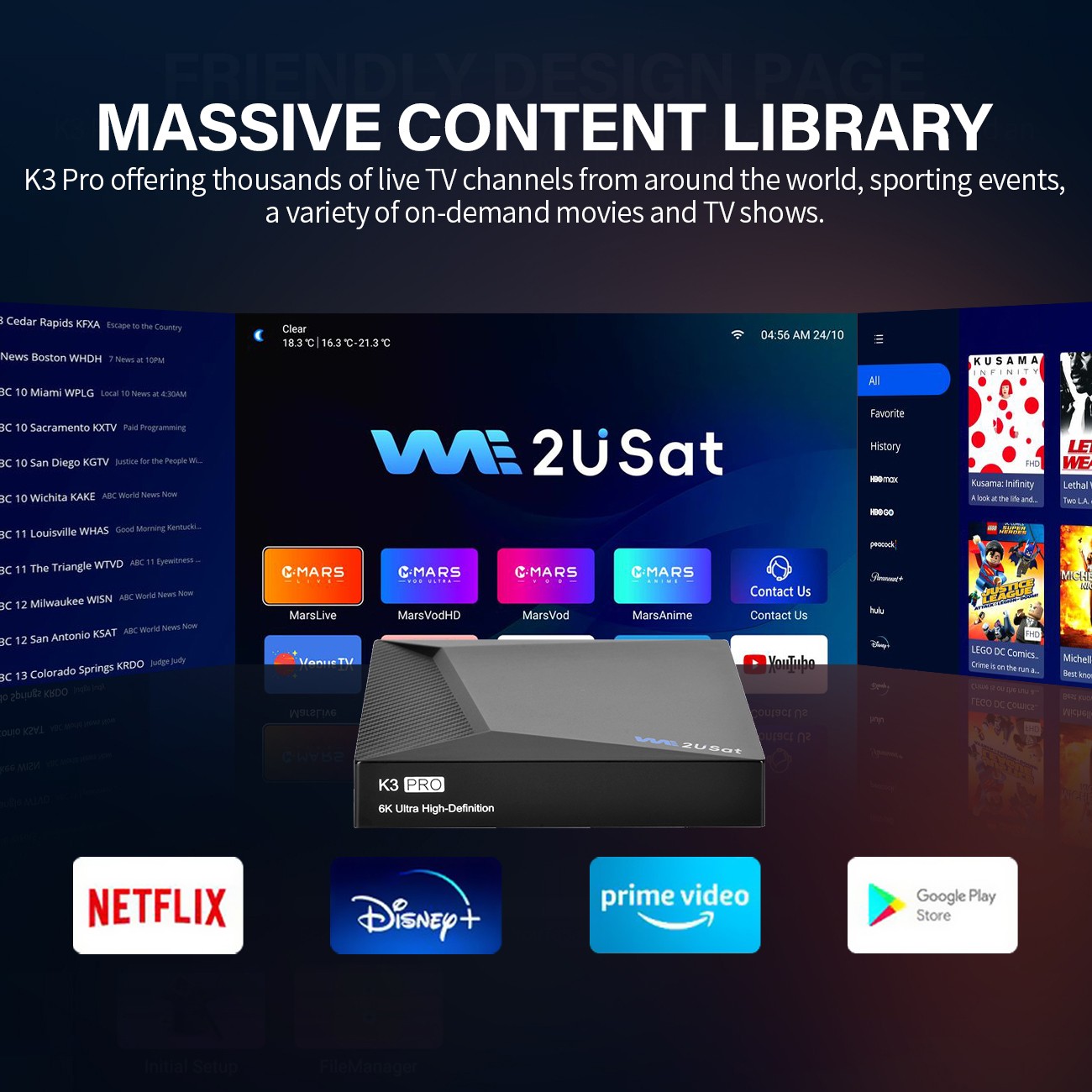 2USAT K3PRO Super Clear Android Smart TV Box 6k Ultra HD Voice Control Adults US