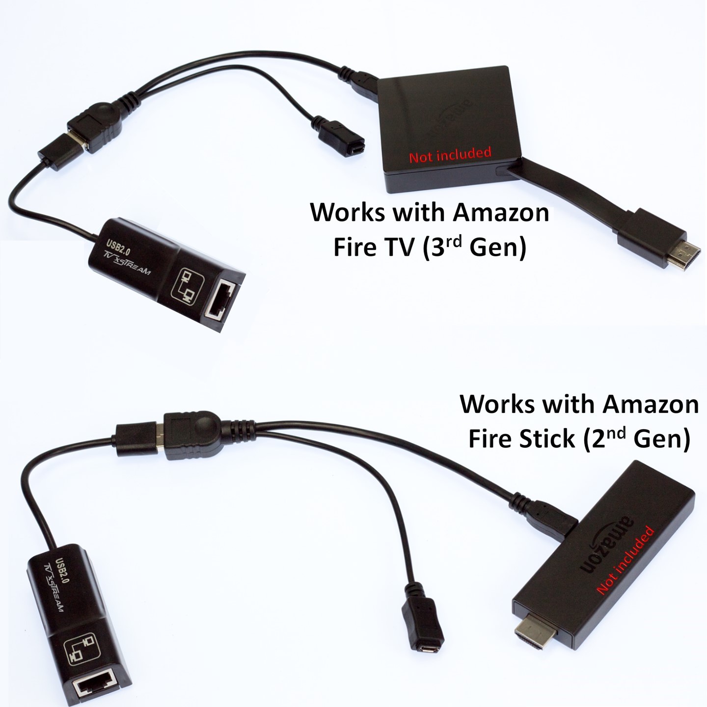 LAN Ethernet Adapter for AMAZON FIRE TV or STICK GEN 2 3 or 4 STOP THE BUFFERING