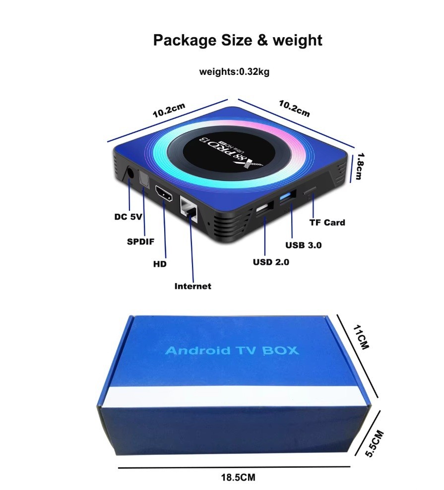 X88 PRO 13 Android 13.0 TV Box 4GB RAM 64GB ROM with WiFi 6 8K 6K 4K, TV