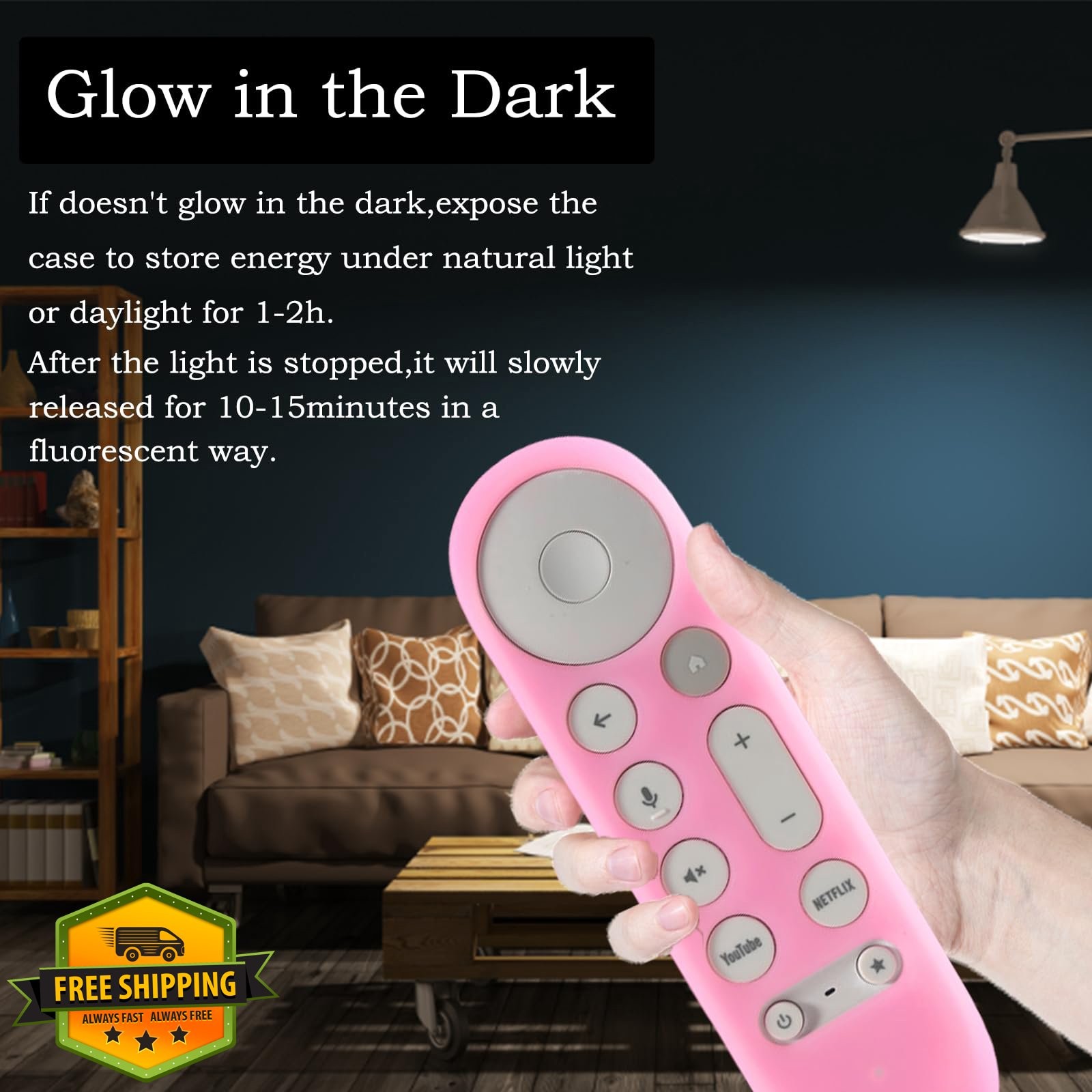 Glow Pink Google TV Chromecast 4K 2024 Remote Case Glow in Dark