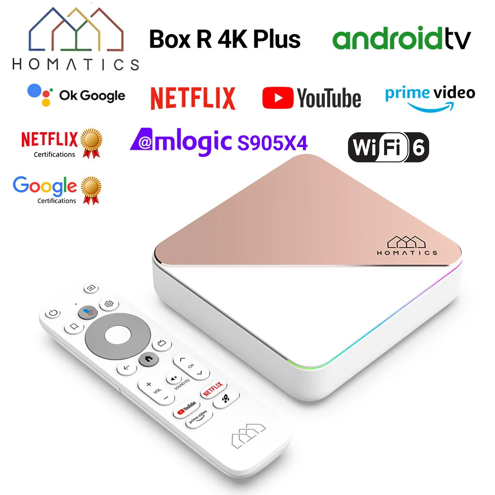 HOMATICS Box R 4K Plus TV Box AndroidTV 14 Netflix Certified Google Amlogic S9