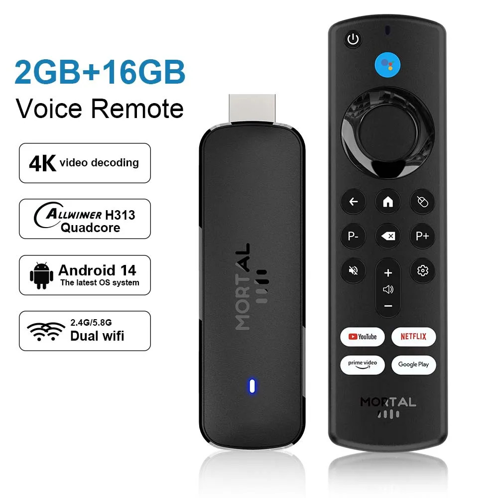 Global Version Android TV Stick Mortal Q8 Voice Remote Android14 8K4K Video Wifi