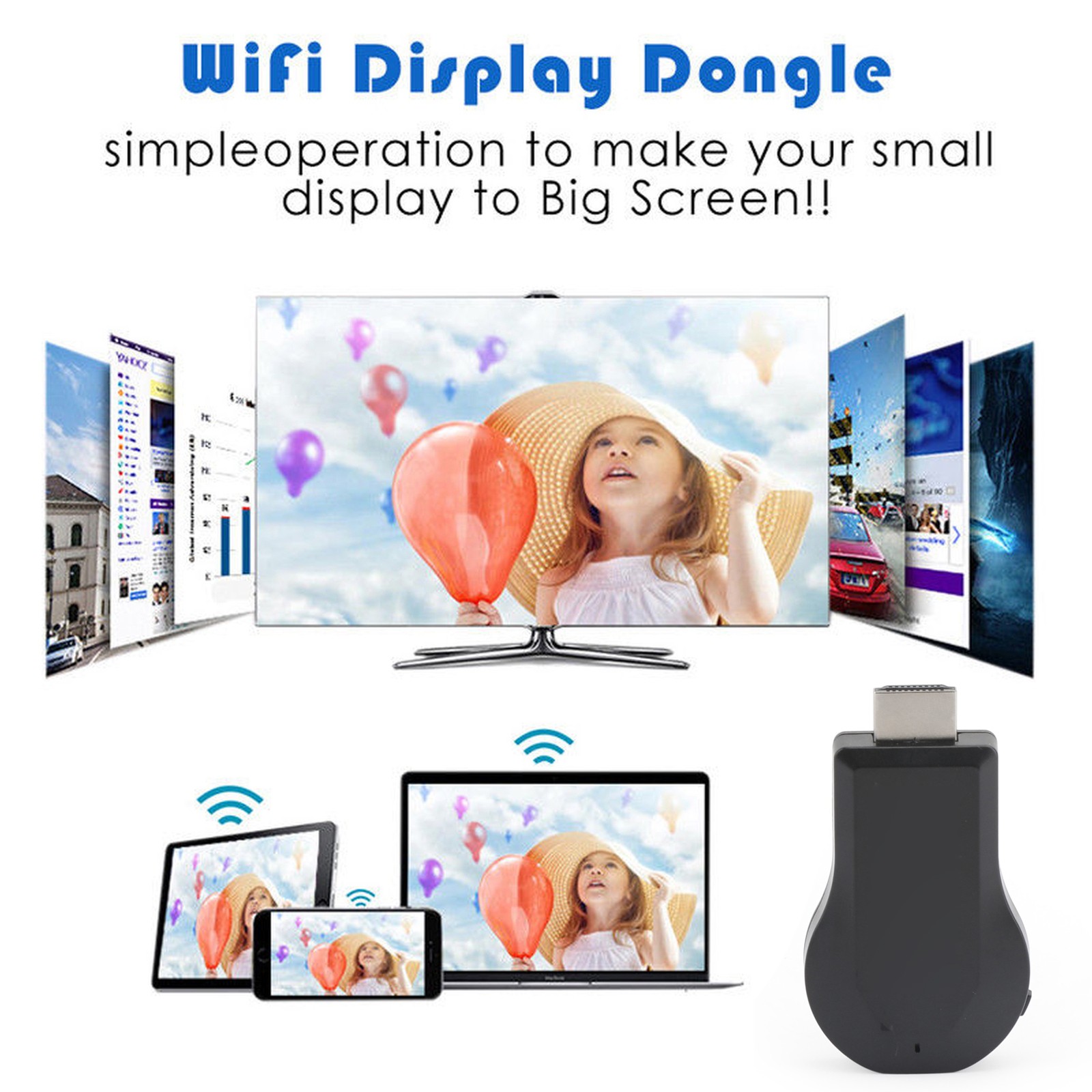 True 4K M100 TV Stick HD WiFi Wireless Dongle Receiver TV Streamer