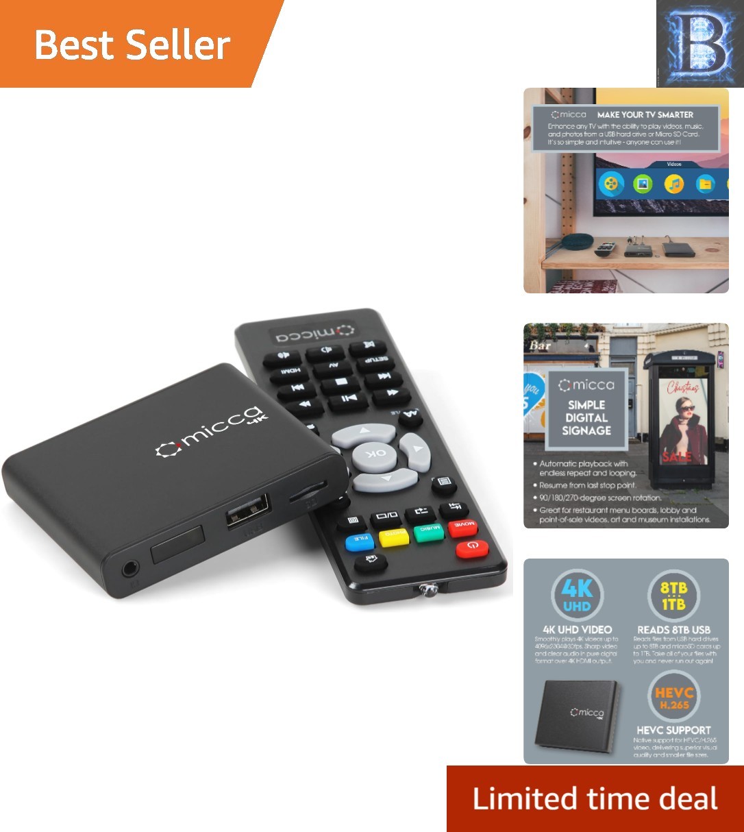 Versatile 4K Media Player for USB Drives & microSD – Ideal for Digital Signage