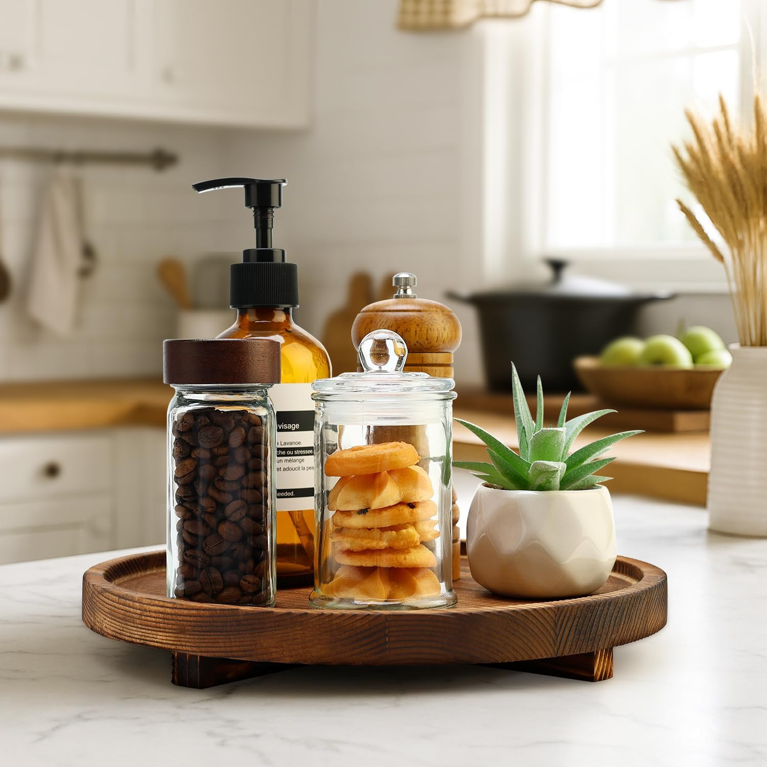 12 Inch Large round Decorative Tray Wood Bathroom Counter Organizer Farmhouse…