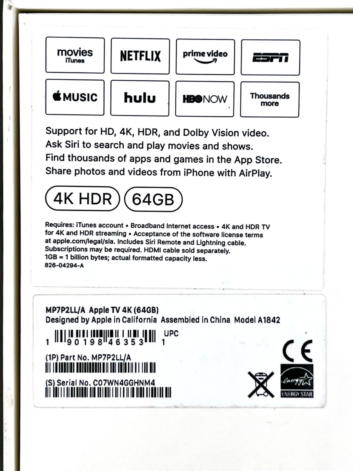 Empty BOX Only – Apple TV 4K HDR 5th Generation 64GB A1842