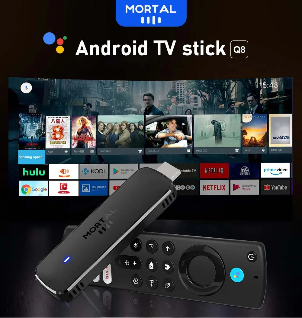 Global Version Android TV Stick Mortal Q8 Voice Remote Android14 8K4K Video Wifi