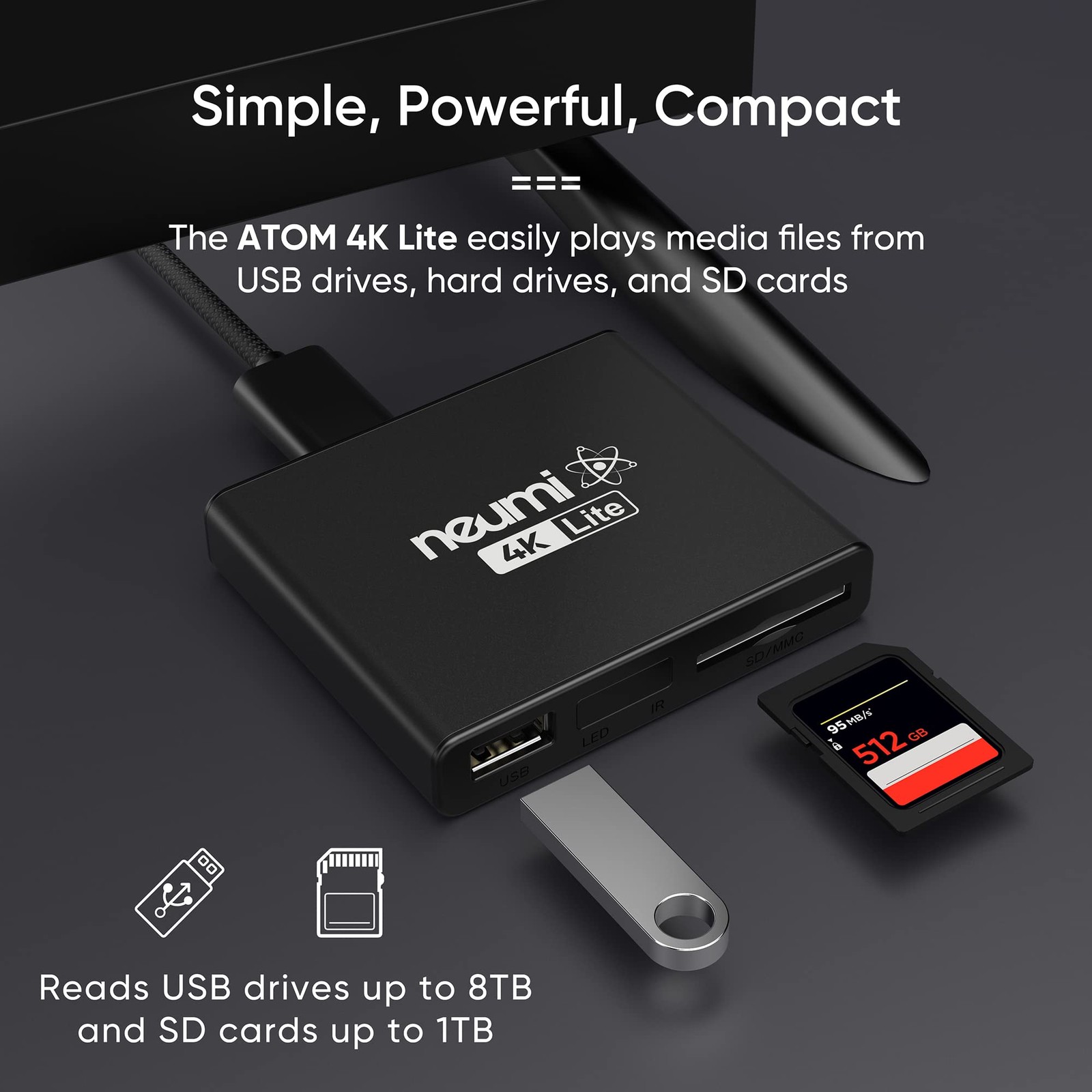 4K Digital Media Player NEUMI Atom Lite Ultra HD for USB Drives SD Cards Plays..