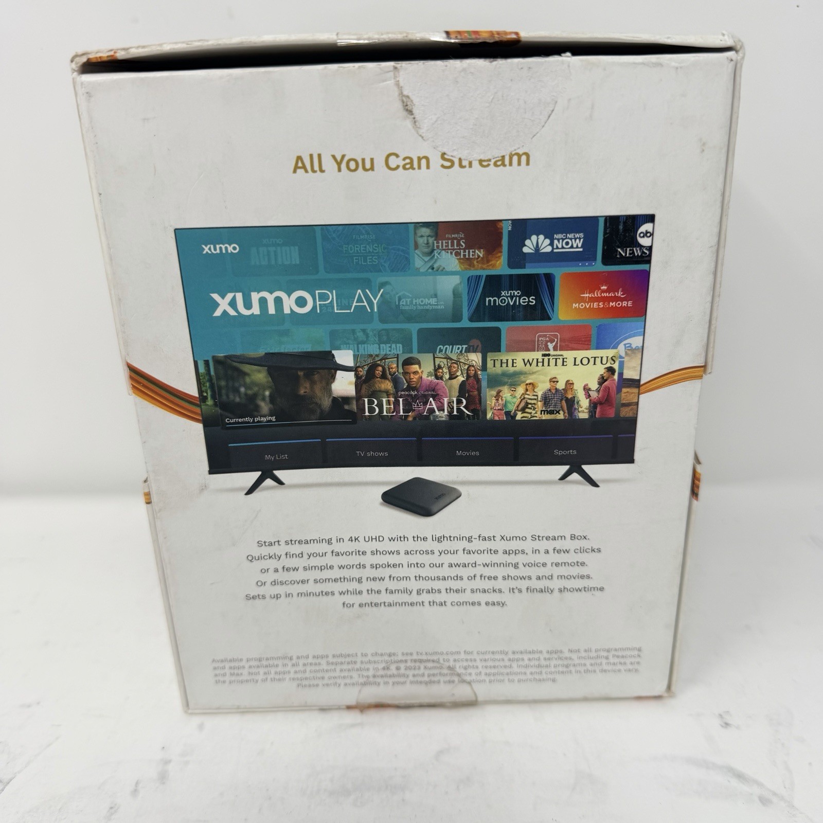 Xumo 4K Streaming Box UHD Media Player WiFi 6 Voice Remote New Open Box