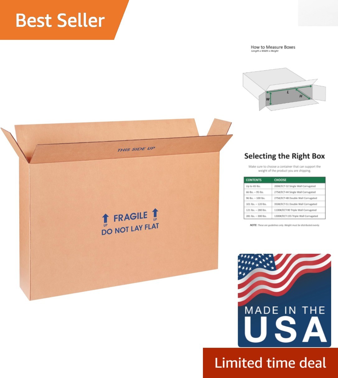 Pack of 5 Heavy-Duty Flat Screen TV Shipping Boxes, Fits 19-22″—USA Made