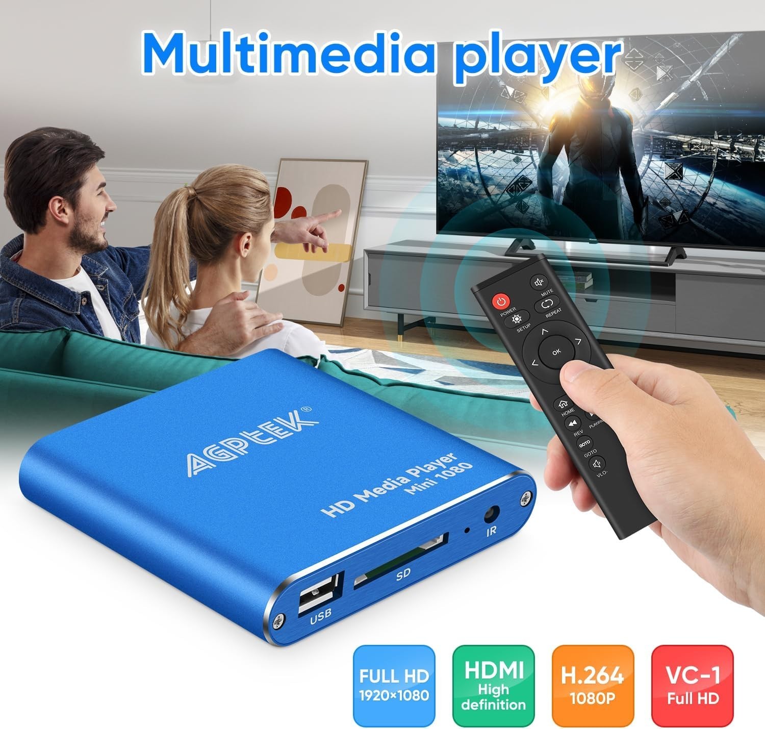 Blue Mini 1080p Ultra HDMI Media Player – Compact, Versatile, Travel Ready