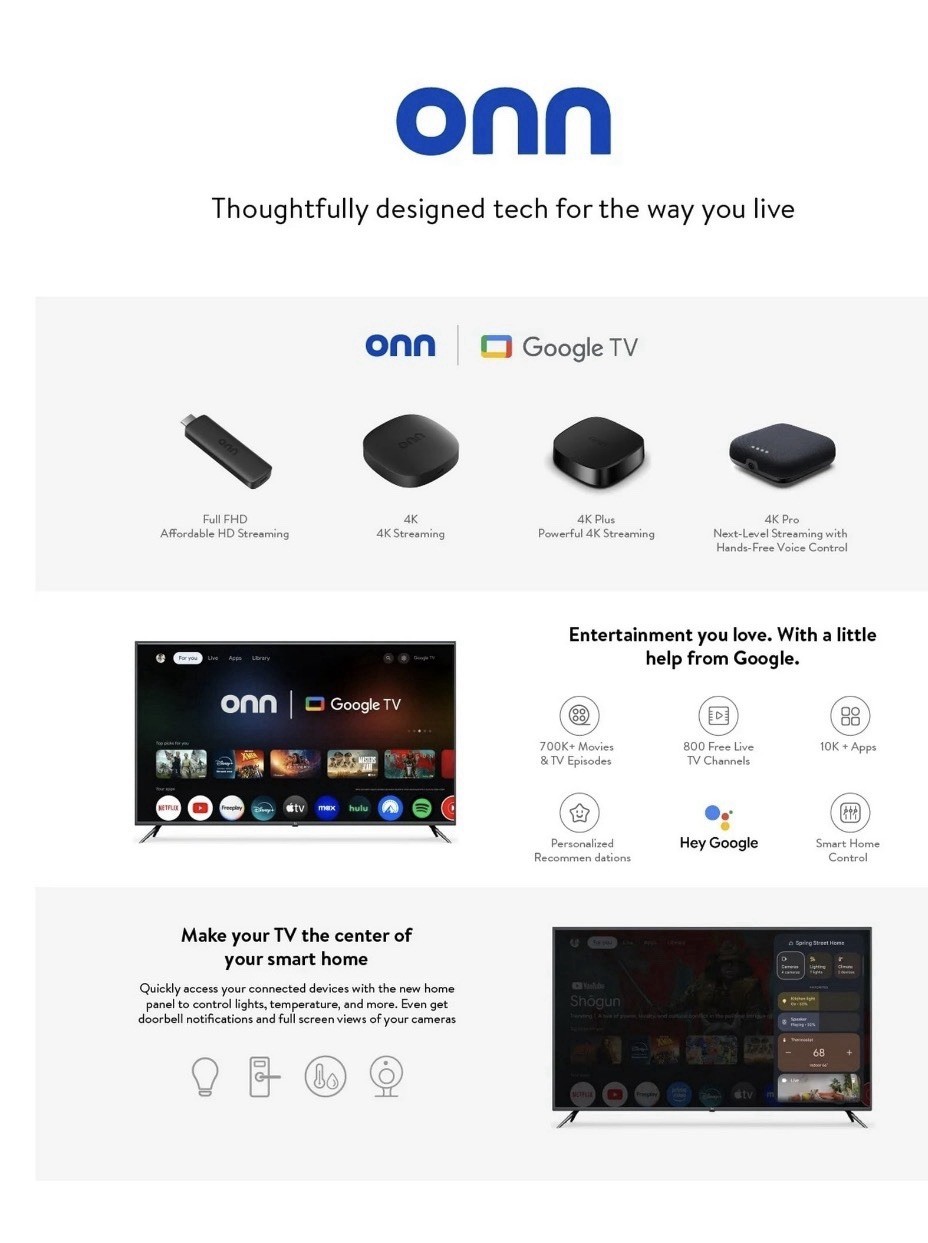 onn 4K Plus Streaming Device, Google TV – Ultra-fast Streaming, Stunning 4K UHD