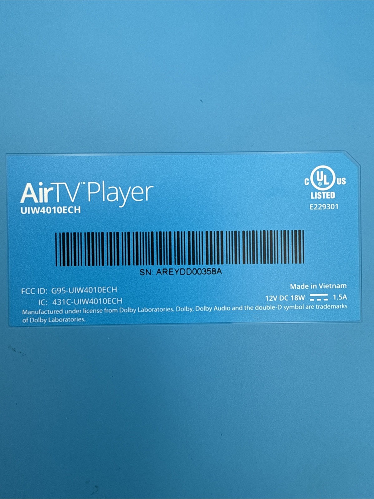 AirTV Player UIW4010ECHG Streaming Media Player w/ HDMI & Power Cable