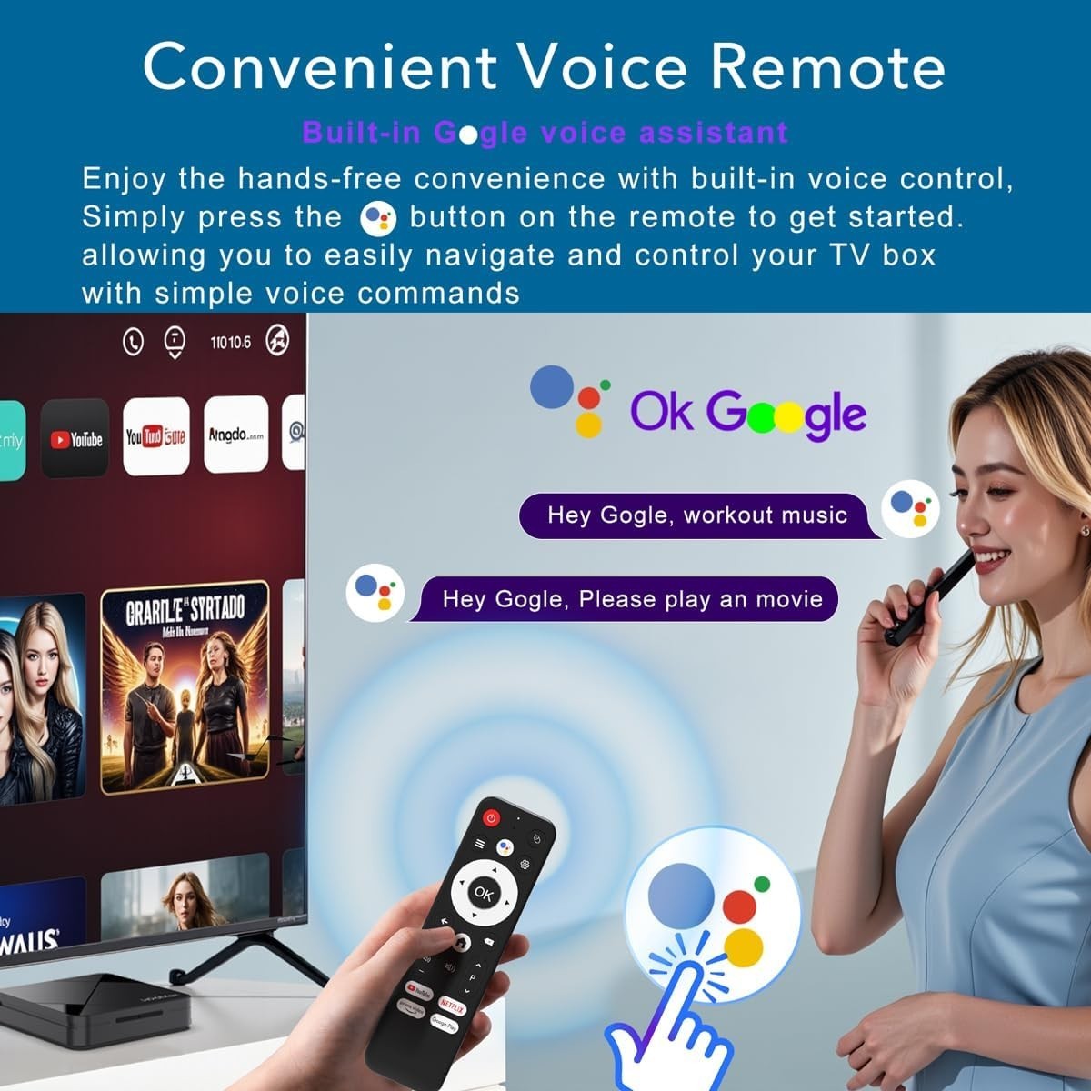 RK3518 Smart TV Box with 4K Ultra HD Streaming & Voice Control, 2GB RAM 16GB ROM