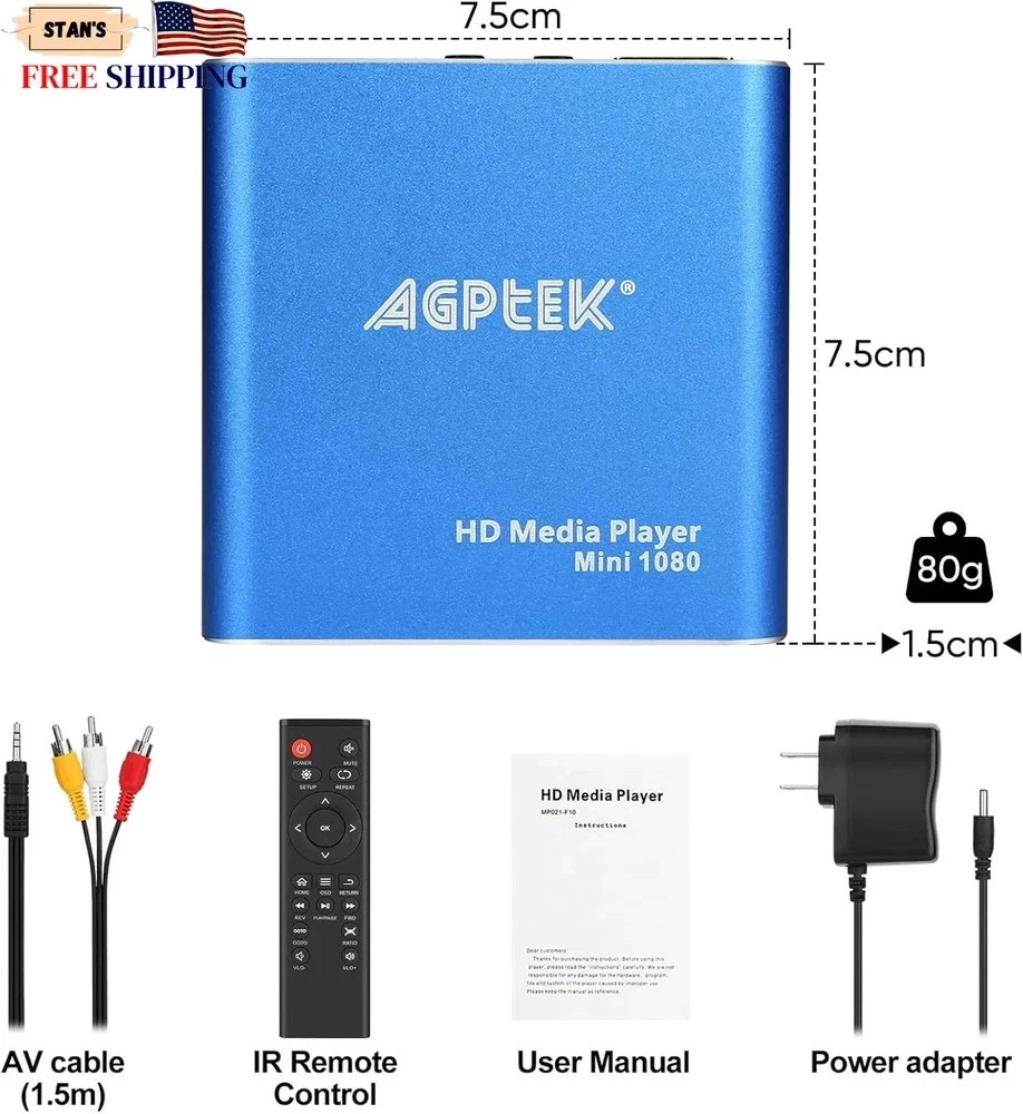 HDMI Media Player Blue Mini 1080p Full-HD Ultra HDMI MP4 Player for MKV/RM NEW