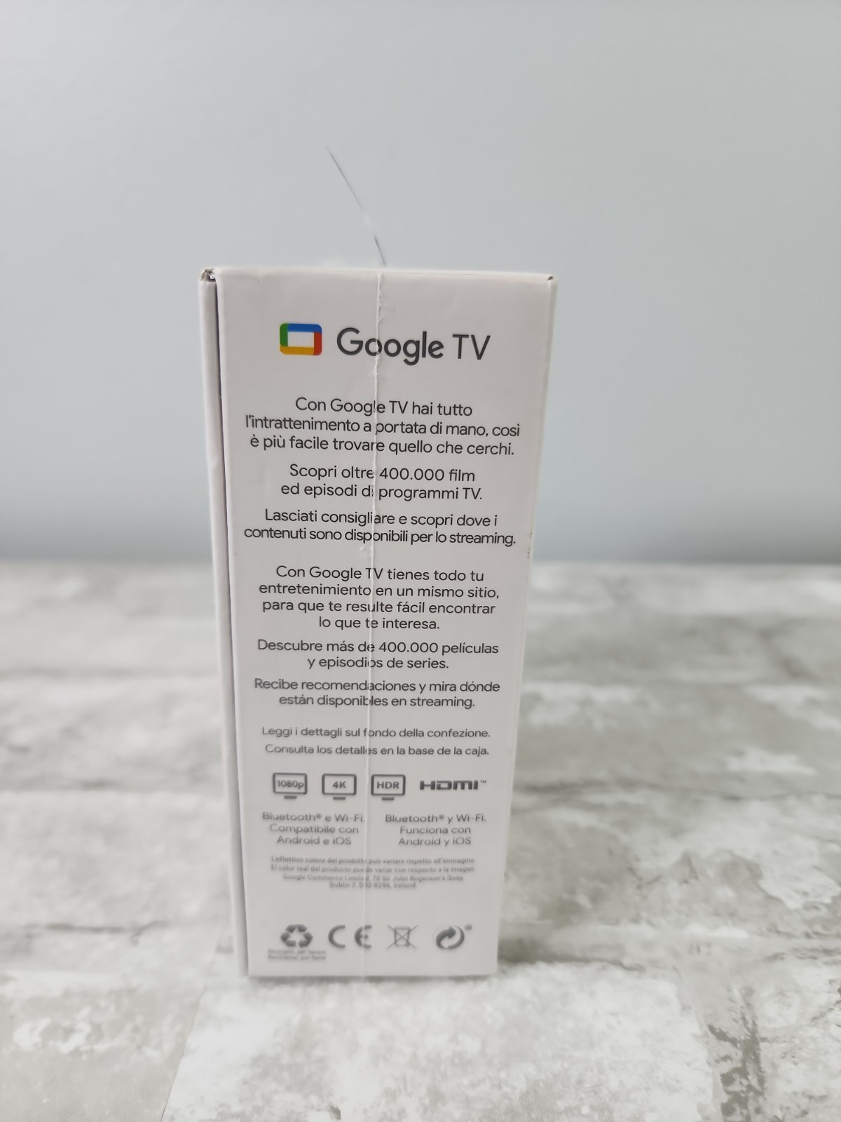 Google Chromecast 4K HDR Pink / Beige Spanish Box GZRNL Brand New Sealed
