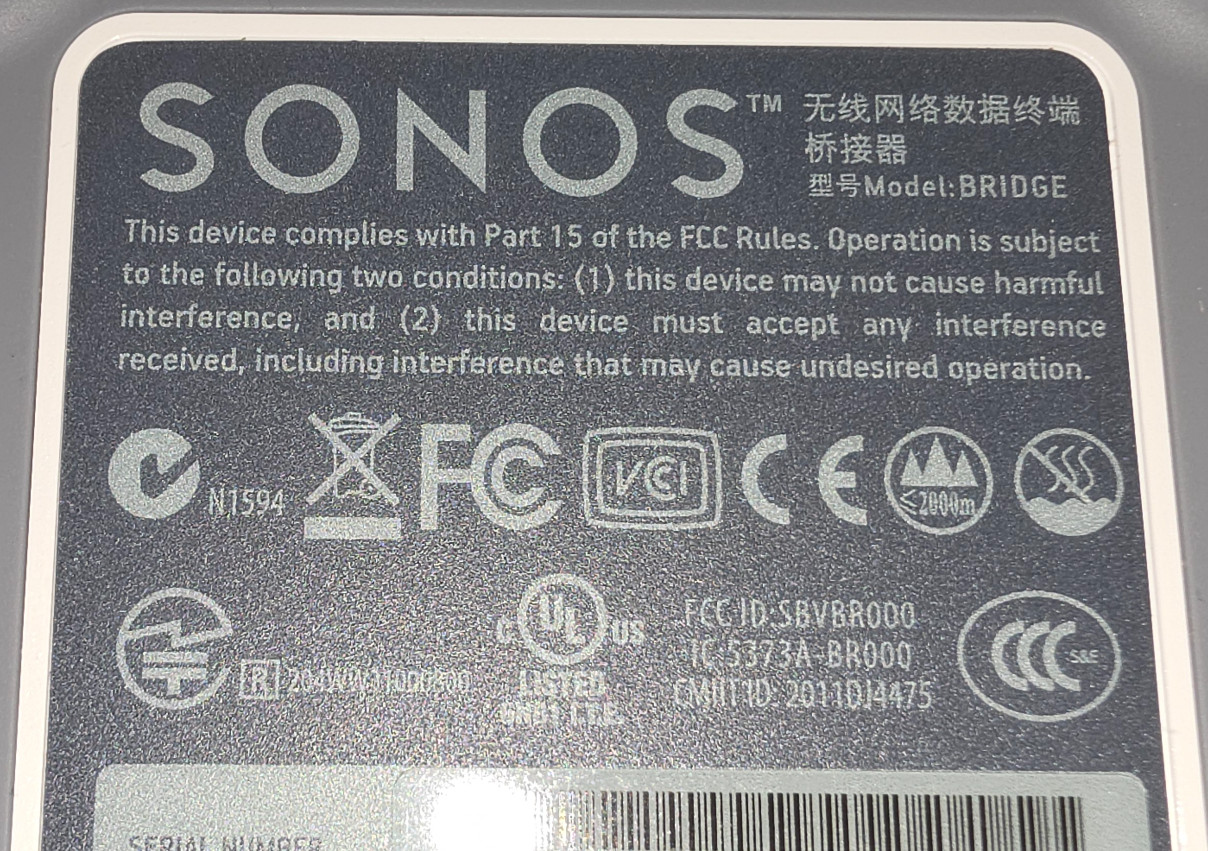 Sonos BRIDGE Wireless Network Adapter – White – Tested Working –With Power Cable