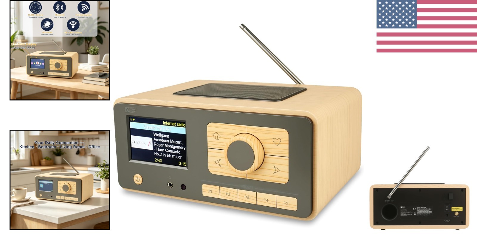 Ocean Digital WR-393 WiFi Internet Radio with FM, Podcast, Bluetooth Speaker,…