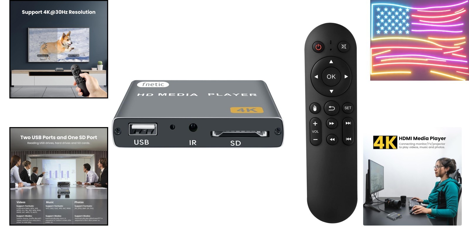 4K Digital Media Player, TV MP4 Video Player with HDMI/AV Output, Digital Sig…