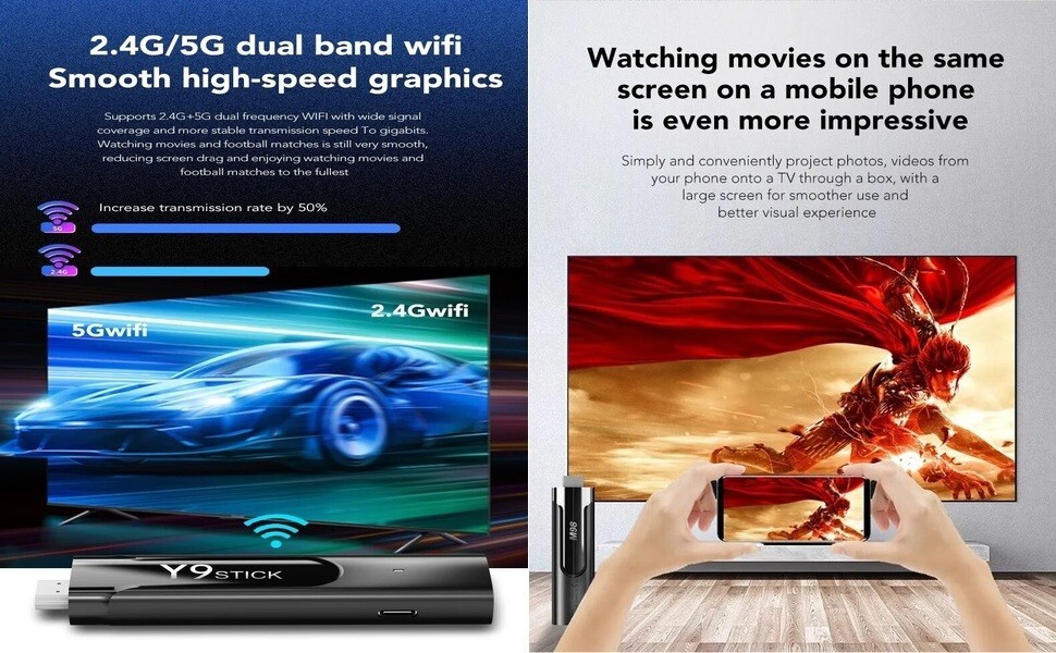 M98 Y9 TV Stick Android 11 S905 HD 4K 2GB +16 GB Dual Wifi with Remote Control