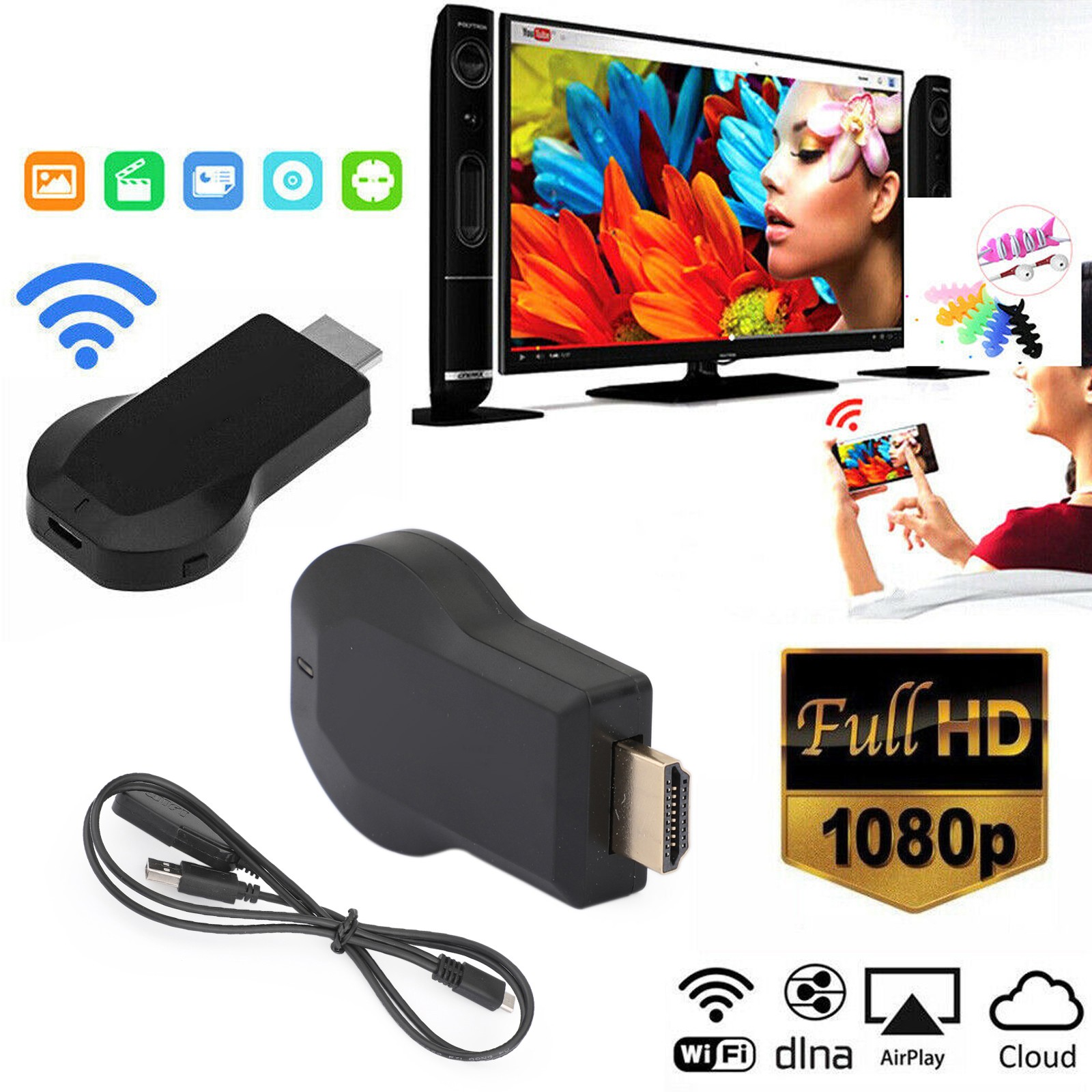 ✨M9 + Air Play HD TV Stick WIFI Display Receiver Dongle Streamer