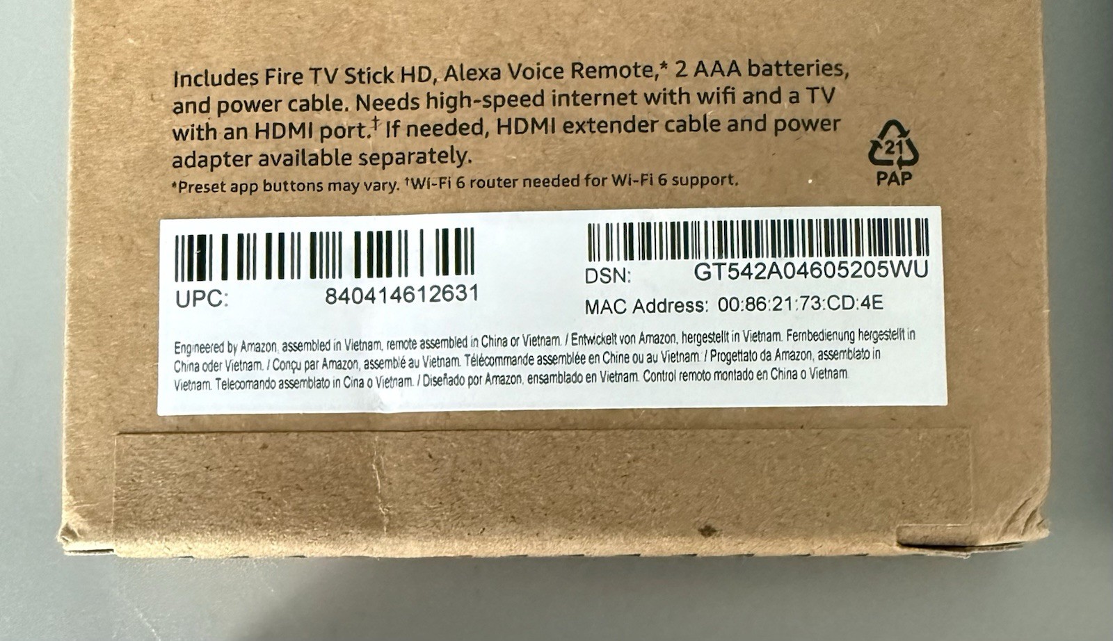 Lot of 4 Amazon Fire TV Stick HD 8GB Wi-Fi 6 — New Factory Sealed