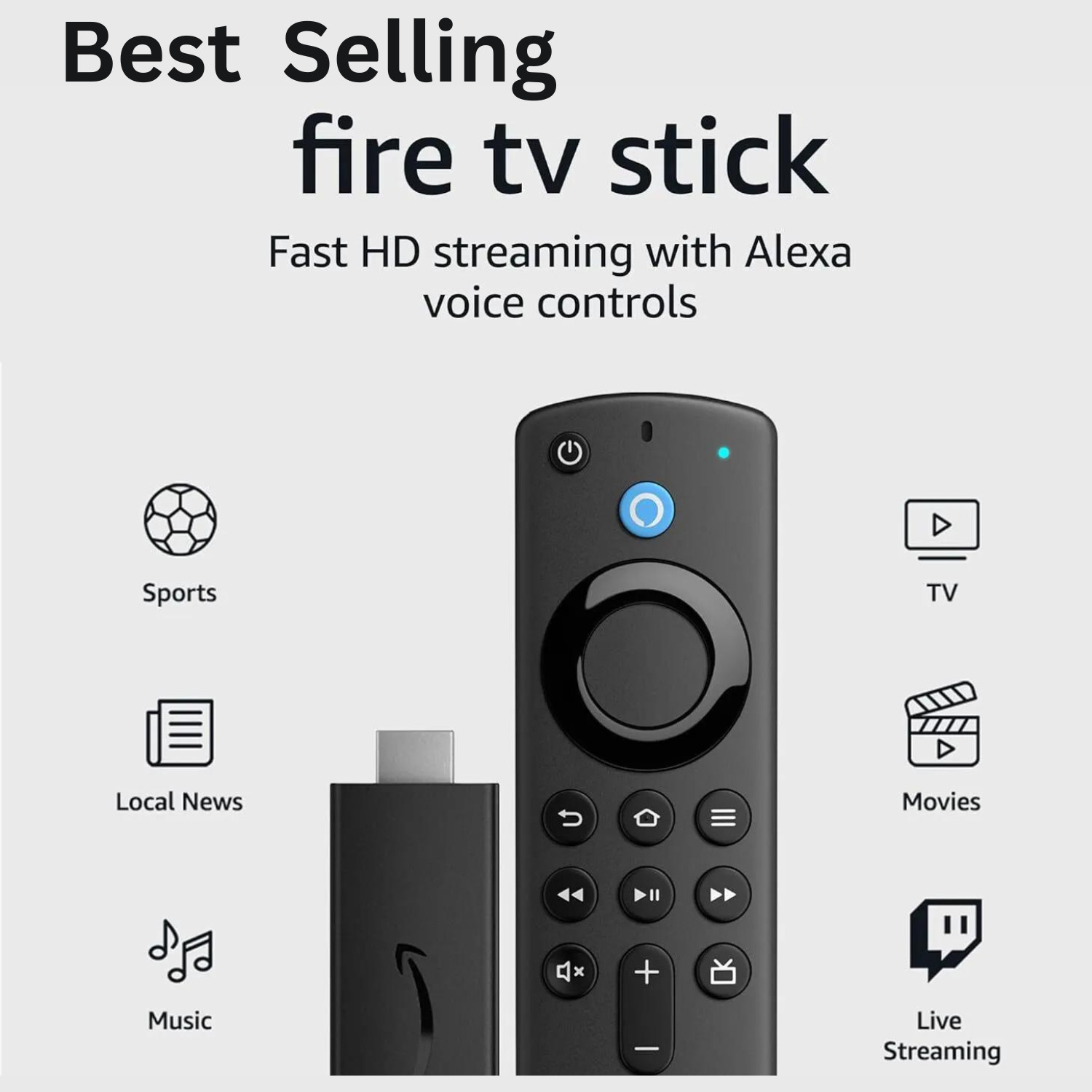 Amazon Fire TV Stick, HD, sharp picture quality, fast streaming, free & live TV,