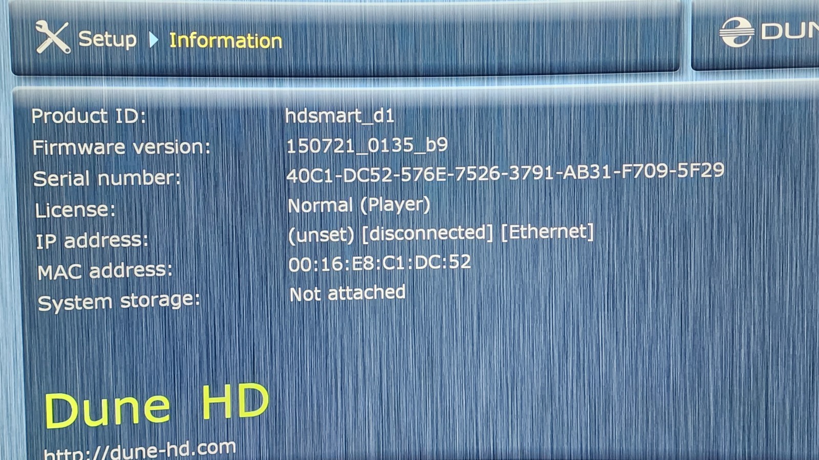 Dune HD Smart D1 Media player 1tb seagate HD