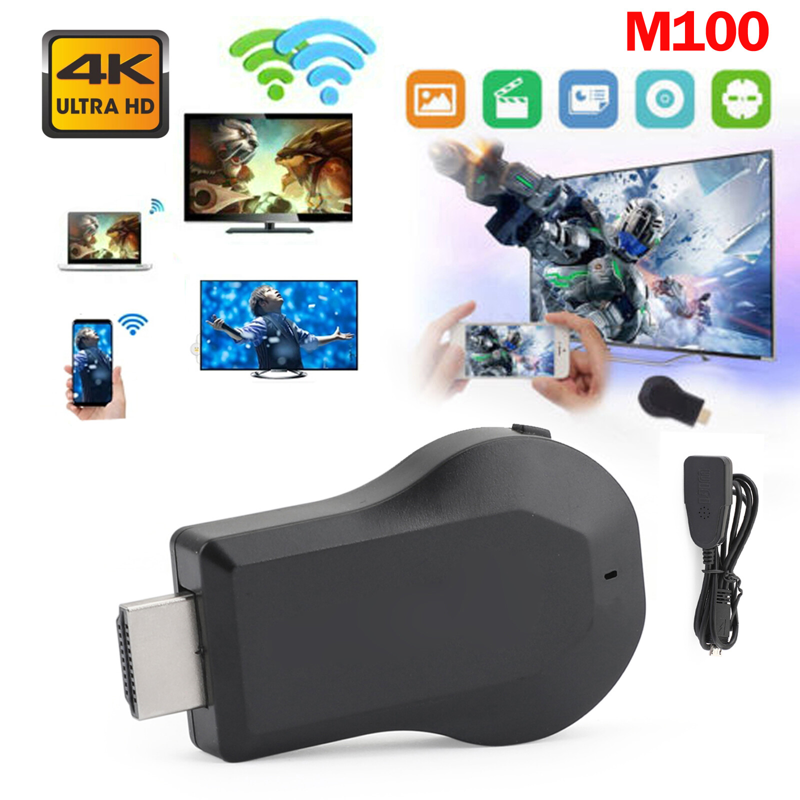 True 4K M100 TV Stick HD WiFi Wireless Dongle Receiver TV Streamer