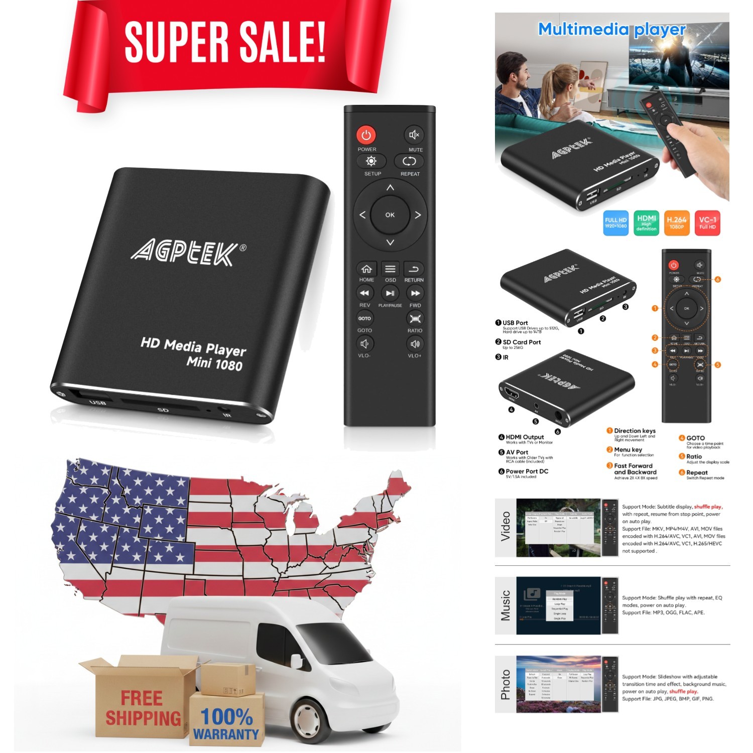 Miniature HDMI Player – 1080p Resolution with USB Playback & Recording Functions