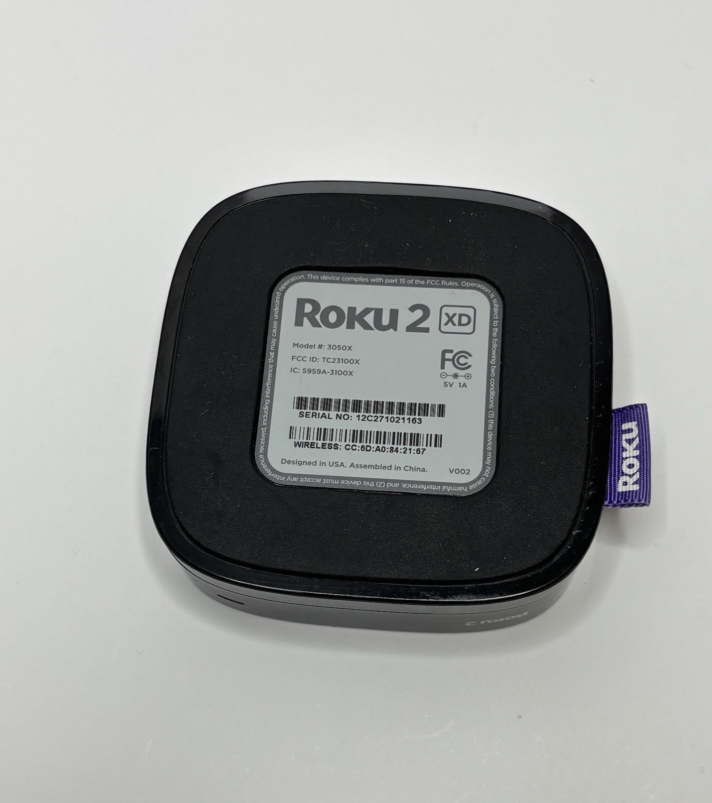 Roku 2 XD (2nd Gen) Media Streamer 3050X w Power Adapter (NO REMOTE); Works!