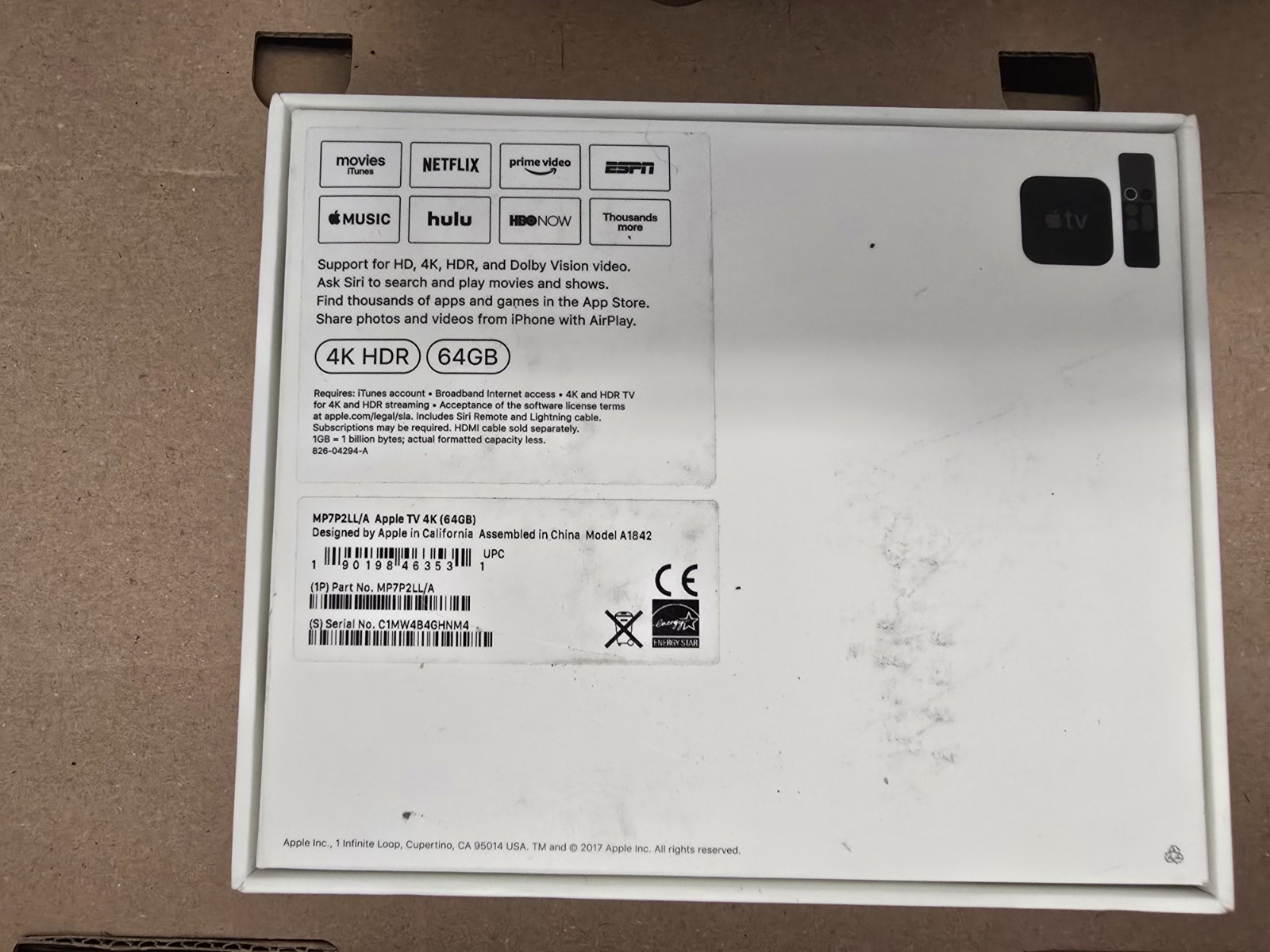 Apple TV (Model A1842) 4K HD Media Streamer (MP7P2LL/A) – Black – NOS – Open box