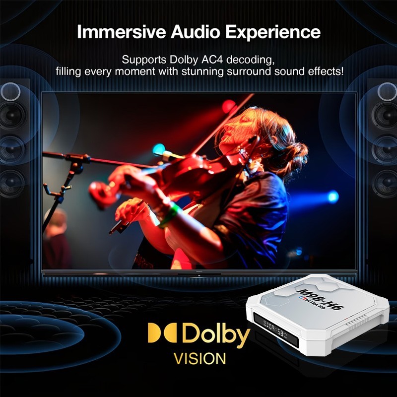 M98-H6 Android14 TV Box 2GB+16GB BT5.4 WiFi 8K UHD Player Voice Remote