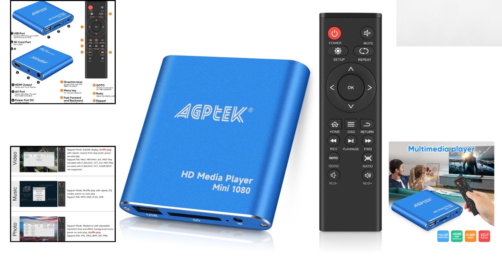 Blue Mini 1080p Ultra HDMI Media Player – Compact, Versatile, Travel Ready