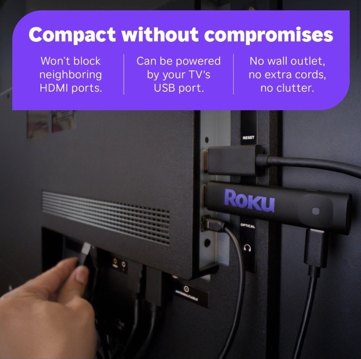 Roku Streamer HD Dongle Voice Remote Wi-Fi HDMI USB Black Purple
