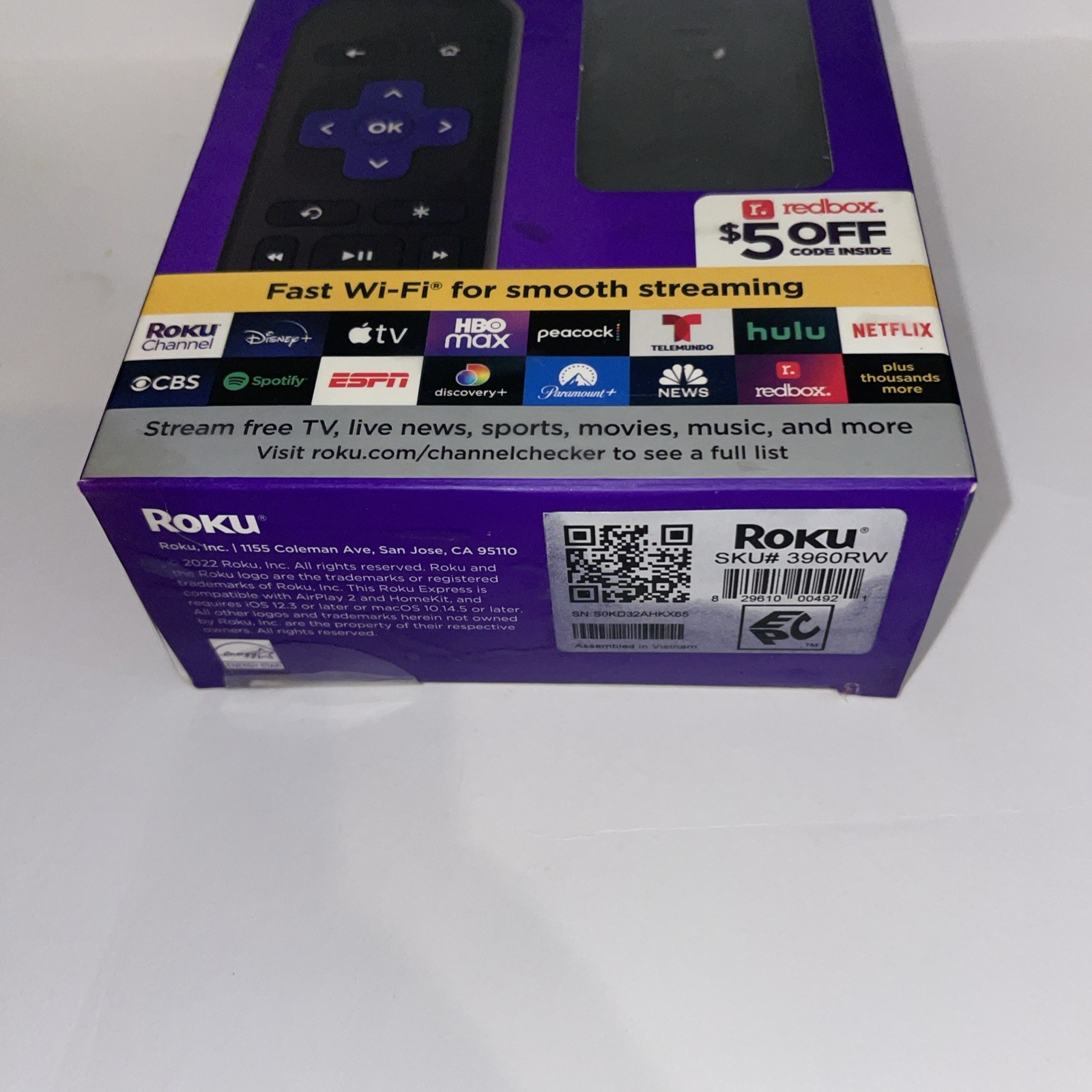 Roku Express HD Streaming Media Player HDMI Cable Remote 3930R SEALED New
