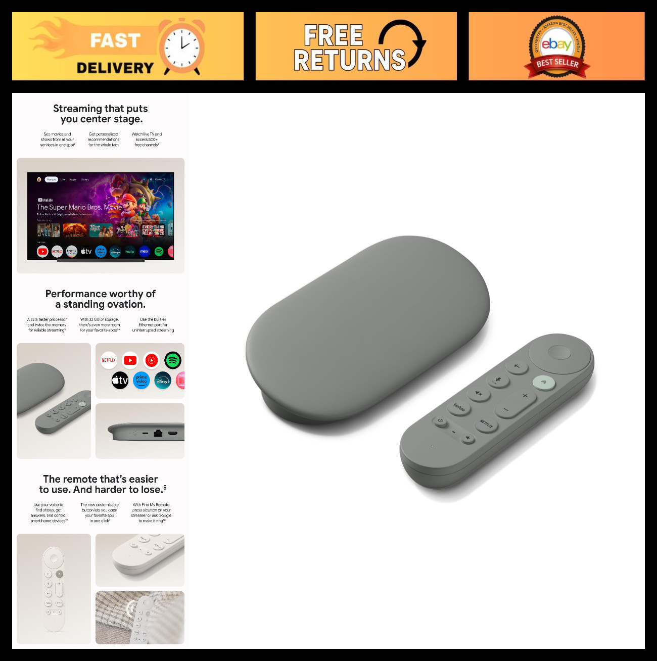 4K Streaming Media Player – Voice Search Remote, Smart Home Control, 32GB Storag
