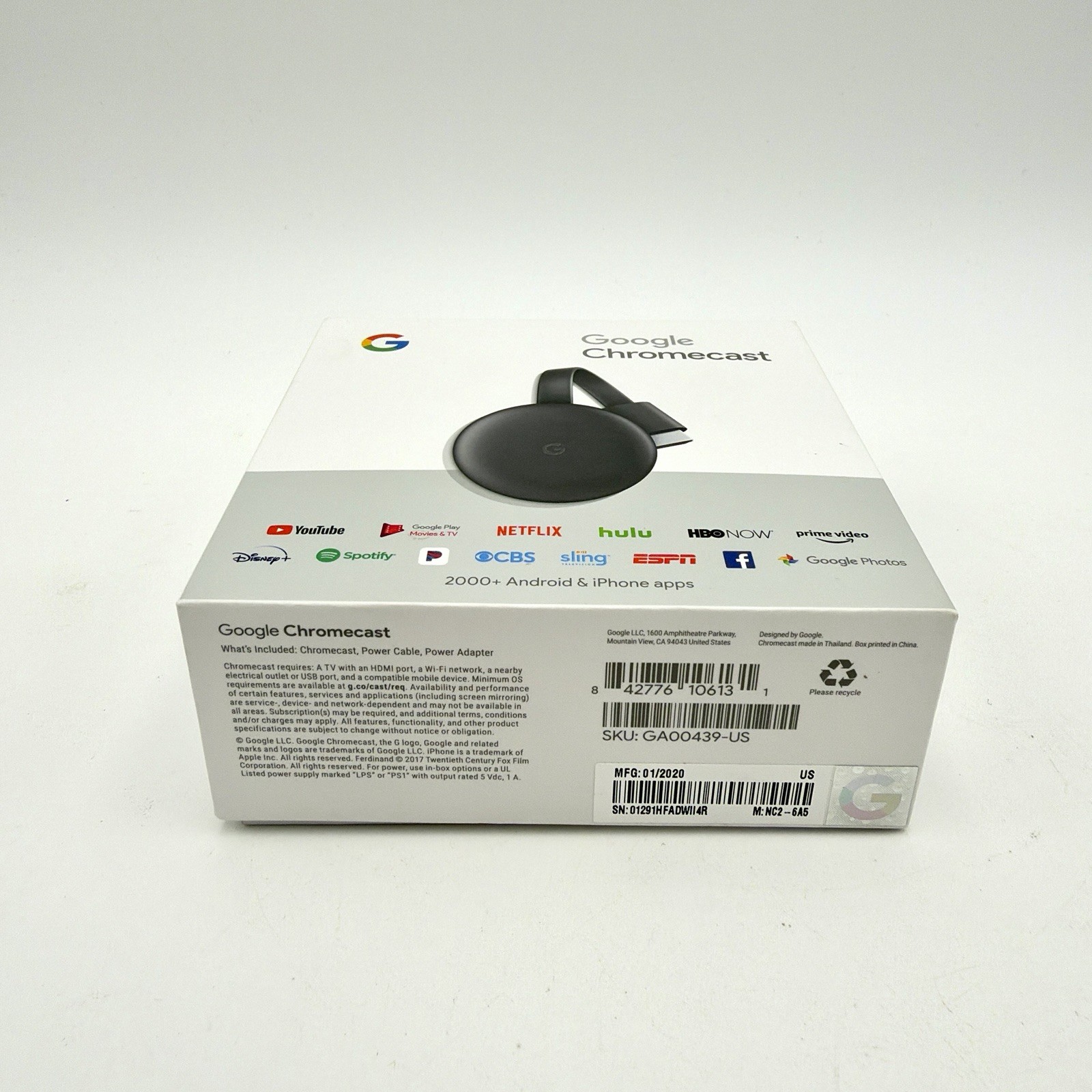 Google Chromecast 3rd Generation HDMI Streaming Media Player GA00439-US NC2-6A5