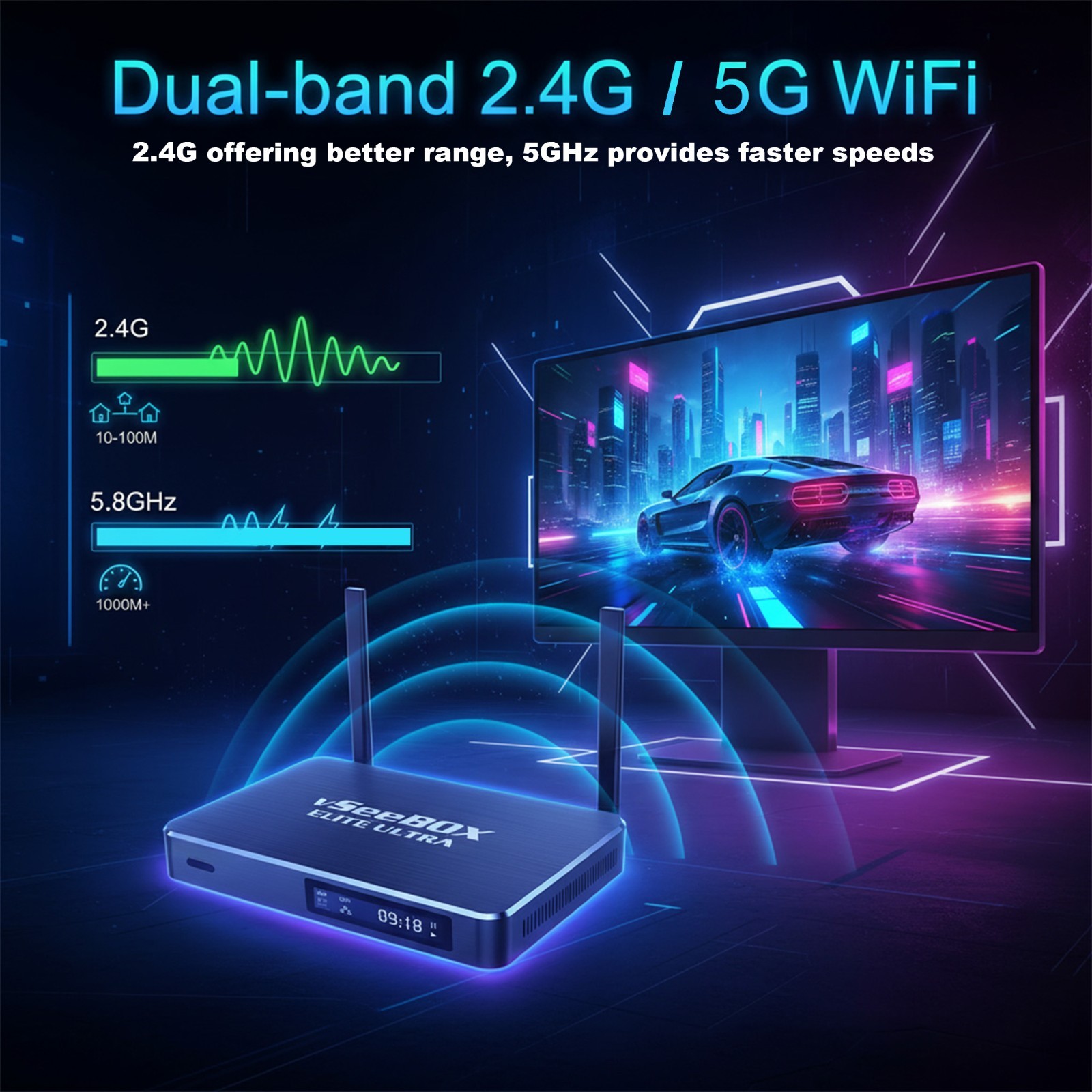 Vseebox Elite Ultra Android TV Box, 8K Streaming Media Player with Voice Control