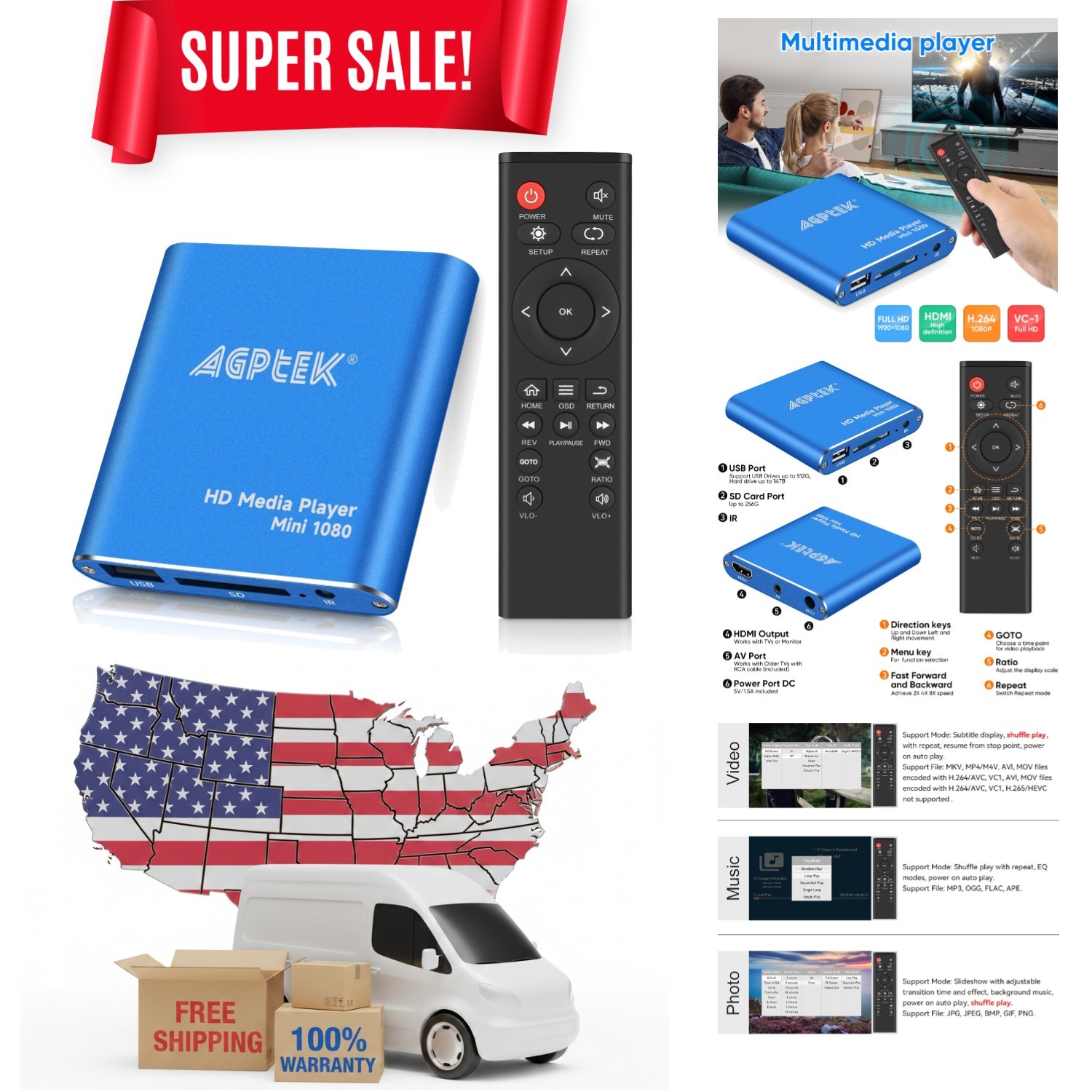 Blue Mini 1080p Ultra HDMI Media Player – Compact, Versatile, Travel Ready