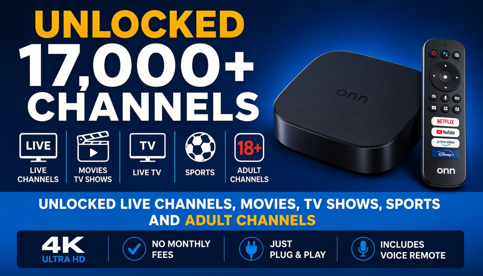 UNLOCKED onn. 4K Streaming Media Player BLACK BOX
