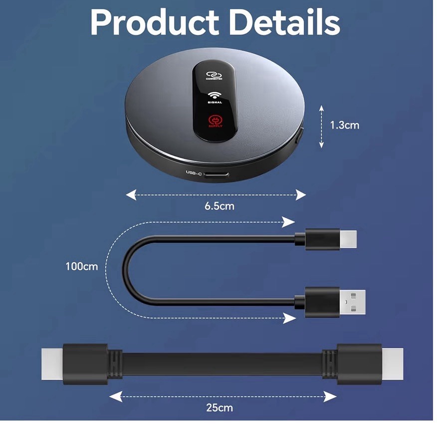 Wireless HDMI Dongle Adapter 1080p Dual Mode Streaming USB-C Portable