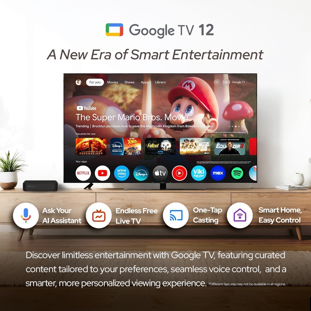RockTek GT1 4K Media Player Google TV Wi-Fi 6 Dolby Vision Atmos Voice Remote