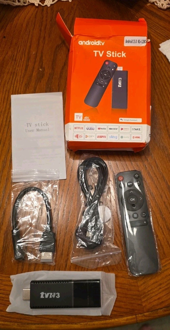 Android TV Stick 4K Ultra HD Streaming Media Player Android 15.0 8GB+128GB Black
