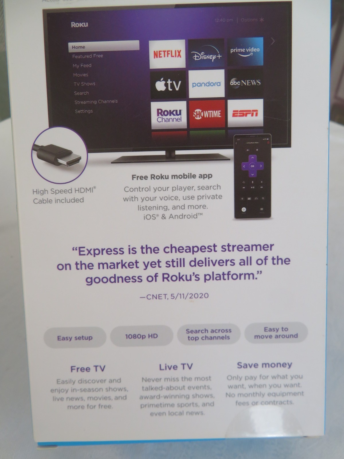 New Roku Express HD Streaming Device with HDMI Cable & Remote – Black (3930R)