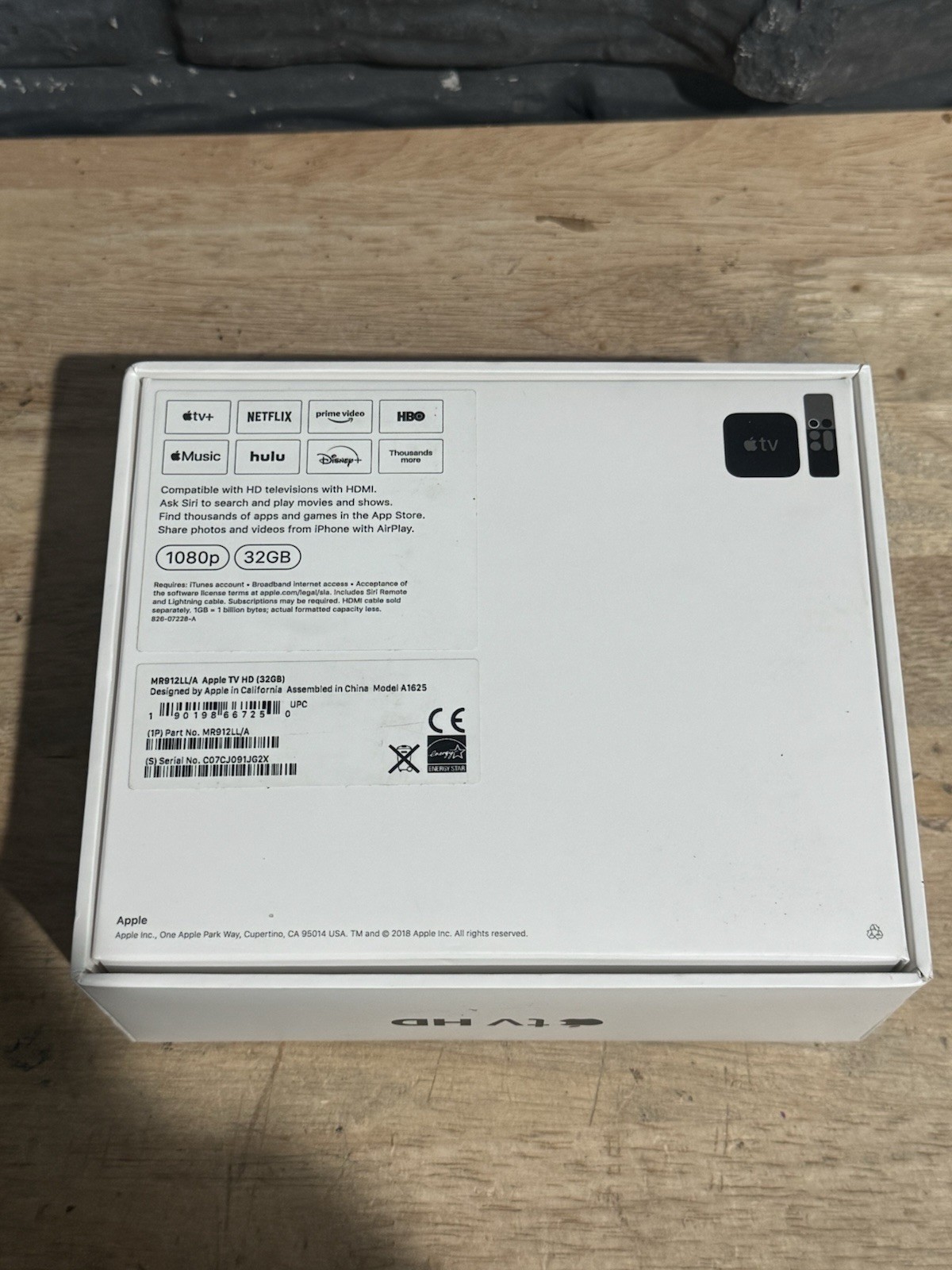 Apple TV HD 4th Gen Siri A1625 MR912LL/A 2GB RAM 32GB w/Power Cable – No Remote
