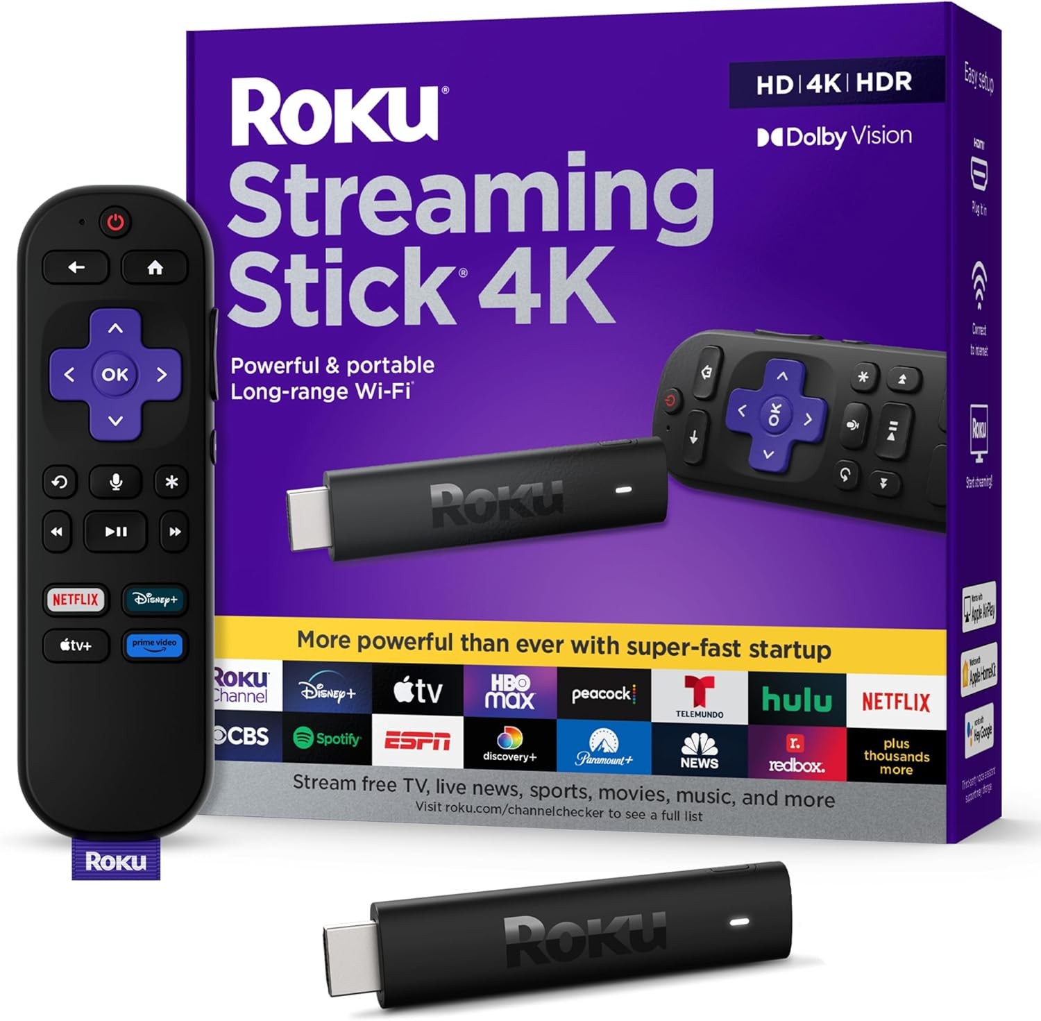Roku Streaming Stick 4K – HDR & Dolby Vision Roku Streaming Device for TV