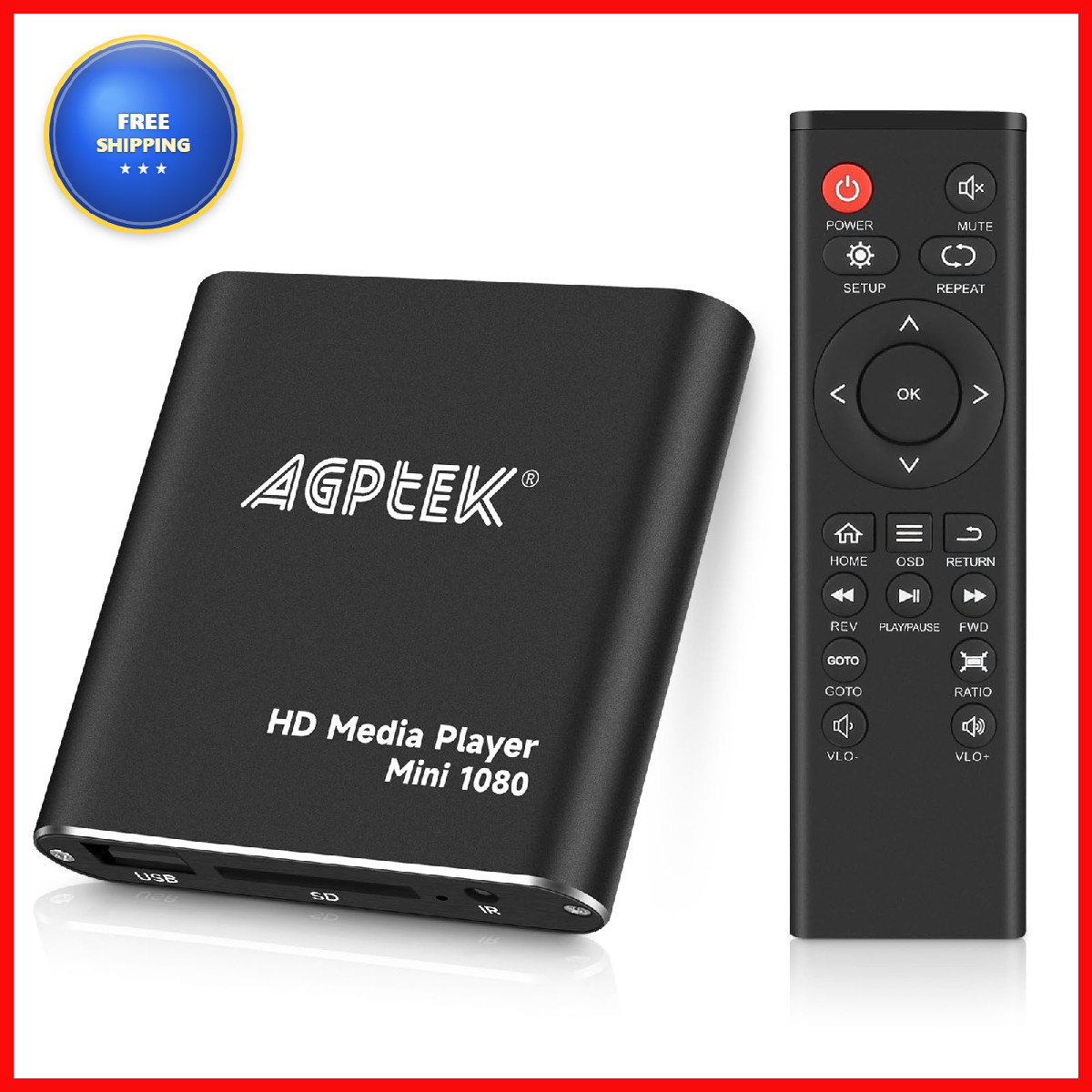 Agptek Hdmi Media Player Black Mini 1080P Full-Hd Ultra Hdmi Digital Media