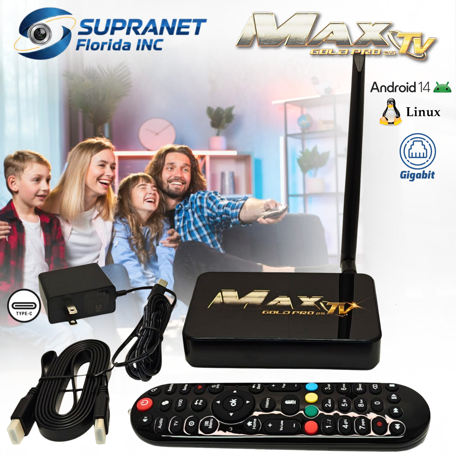 MaxTV Gold PRO25 (2025-2026 Edition) Android 14, WiFi6, Gigabit Ethernet, 4K UHD